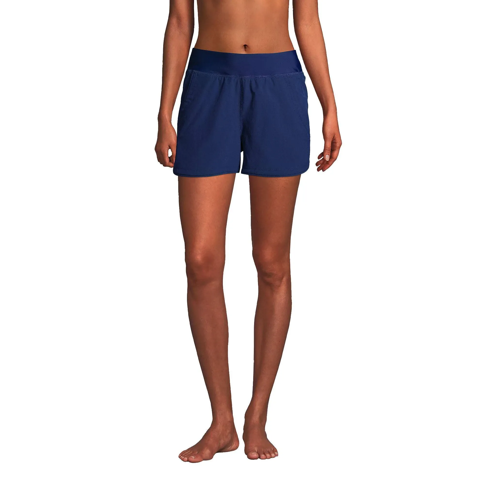 Lands' End Women's 3" Quick Dry Elastic Waist Board Shorts Swim Cover-Up Shorts with Panty - 14 - Deep Sea Navy