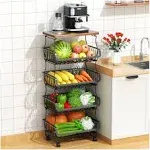 5 Tier Fruit Basket for Kitchen,Stackable and Vegetable Storage Stand Cart,Vegetable Organizer Produce Bins Rack Onions Potatoes,Metal Wire Baskets,