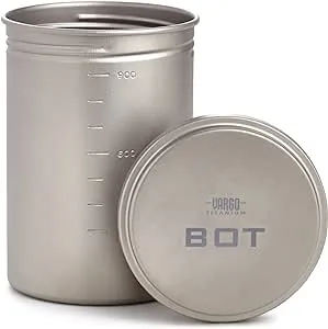 Vargo Titanium BOT Series | 1 Liter (34 oz.) Ultralight Water Bottle Cooking Pot Weighs 147 grams (5.2 oz.) | Backpacking Camping Multipurpose