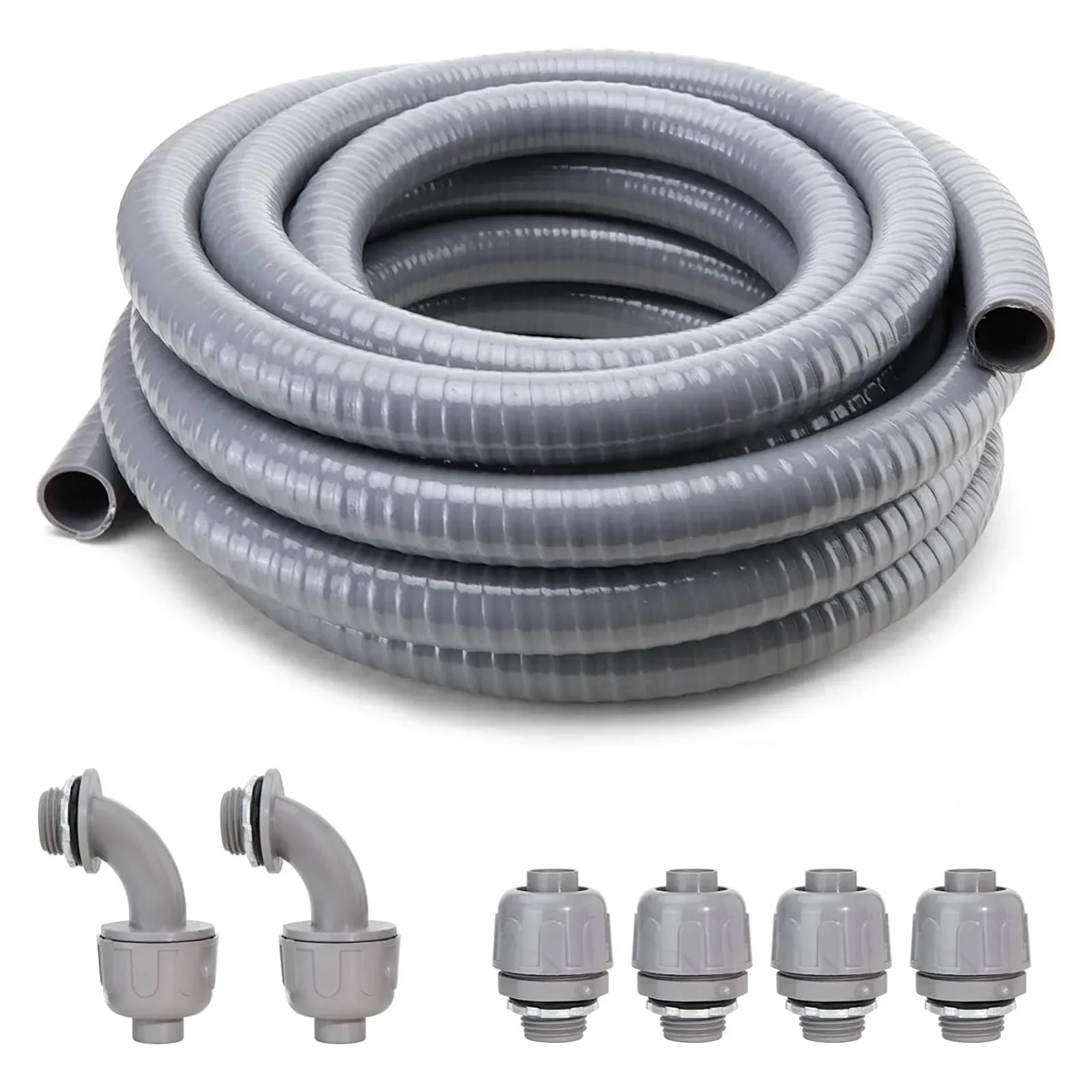 DWALE Liquid-Tight Conduit and Connector Kit,Flexible Non Metallic Liquid Tight Electrical Conduit,1-1/4inch25ft Electrical Conduit Kit,with4