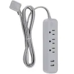 Globe Electric Designer Series 6ft 3-Outlet USB Surge Protector Power Strip, 2x