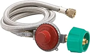 Bayou Classic M5HPR-1 48-in Stainless Braided LPG Hose w/ 10-psi Adjustable High Pressure Regulator Features 3/8-in Flare Swivel Fitting Designed For Bayou Classic Cookers & Jet Cookers