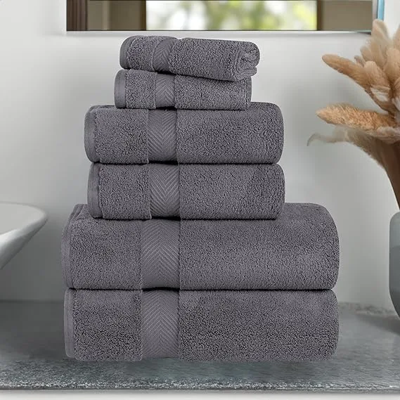 Superior Zero Twist 100% Cotton Towel Set, 3-Piece Set, Extra Soft Bath Towel, Face Towel and Hand Towel, Long-Staple Cotton Towels, Grey