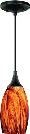 VAXCEL Milano Mini Pendant Light, Oil Rubbed Bronze, Smoky Fire Glass, Adjustable Height, E26 LED Compatible, Dimmable, Indoor Use