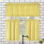 No. 918 Martine Microfiber Semi-Sheer Rod Pocket Kitchen Curtain Valance and Tiers Set - Yellow - 54" x 24"