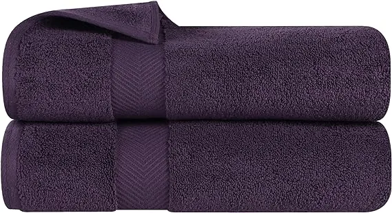 Superior Zero Twist 100% Cotton Bath Towels, Super Soft, Fluffy and Absorbent, Premium Quality Oversized Bath Towel Set of 2, Grape Seed