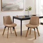 Art Leon Dining Chairs with Wooden Legs, Swivel PU Leather, Set of 2,Brown