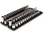 TEKTON 3/8 Inch Drive 12-Point Socket Set with Rails, 68-Piece (1/4-1 in., 6-24 mm) | SHD91221