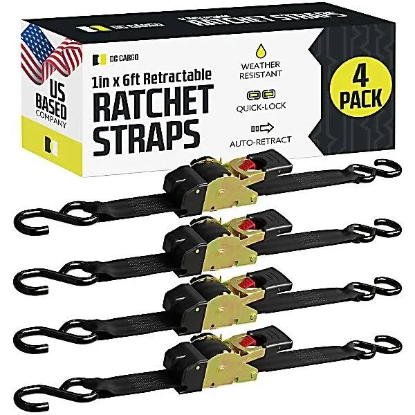 1" x 6' Retractable Ratchet Straps 4 Pack