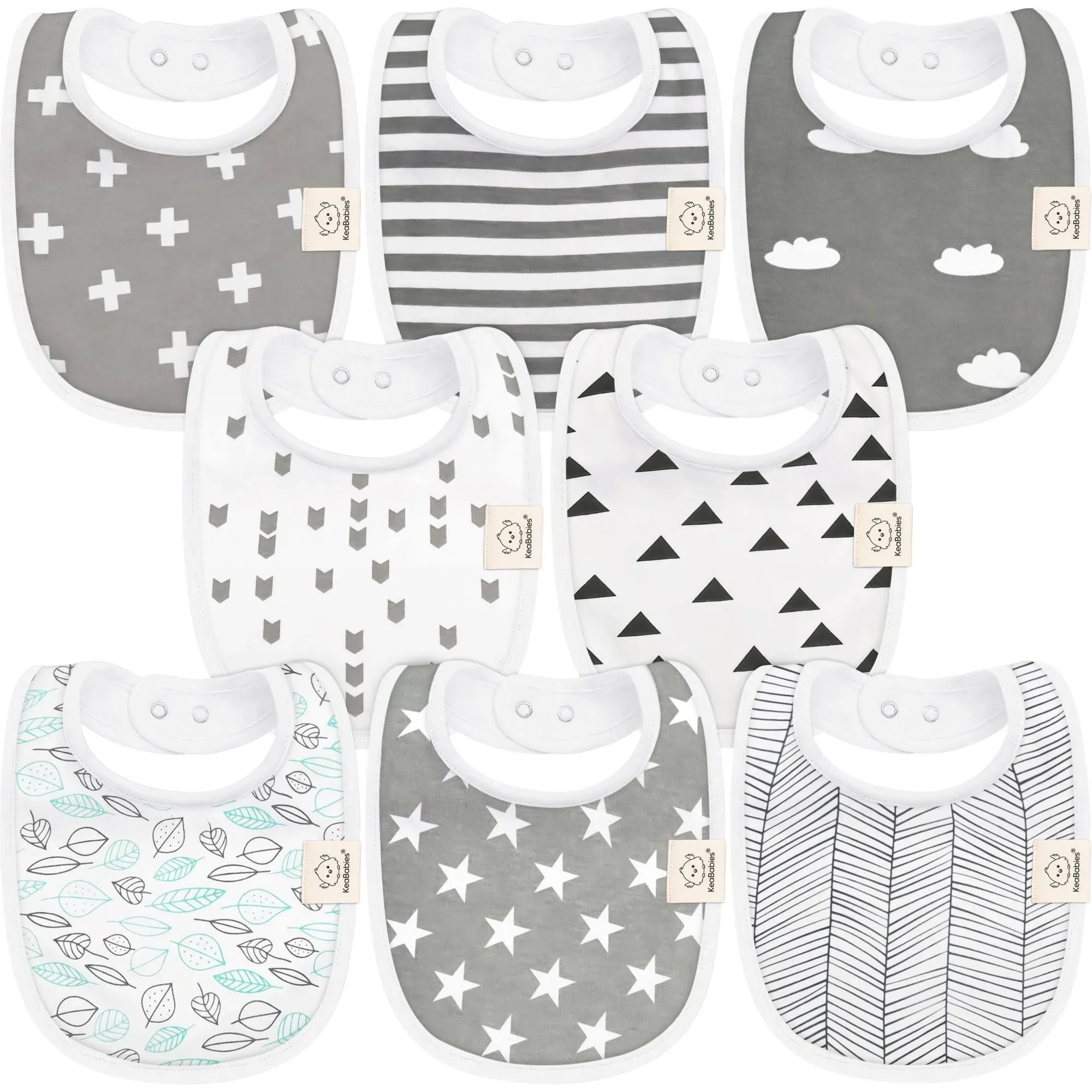 KeaBabies 8-Pack Baby Drool Bibs Grayscape