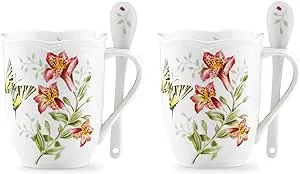 Lenox Butterfly Meadow Mugs with Spoons, Set of 2