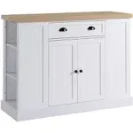 HOMCOM 47" Fluted-Style Wooden Kitchen Island Kitchen Countertop Storage Cabinet with Drop Leaf