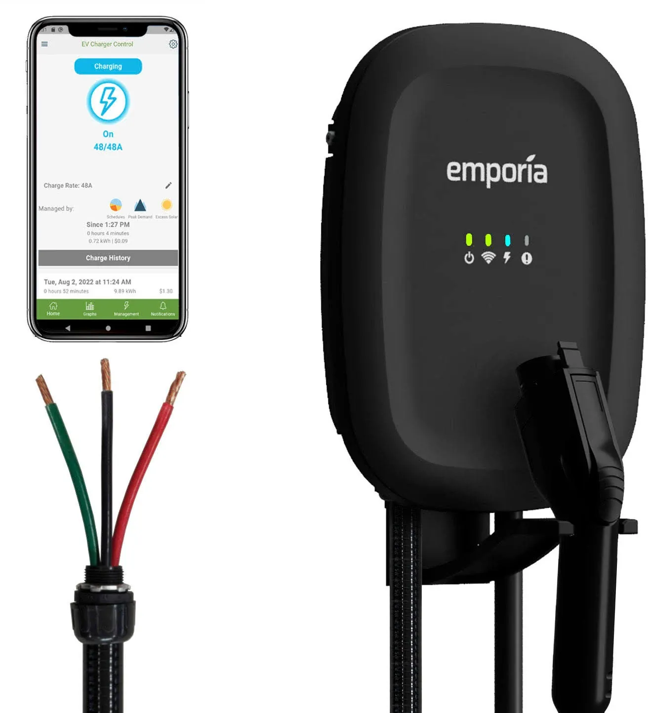 Emporia Level 2 EV Charger Black / CCS / J1772 / Hardwire