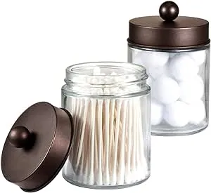 Amolliar Apothecary Jars Bathroom Storage Organizer - Cute Qtip Dispenser Holder Vanity Canister Jar Glass with Lid for Cotton Swabs,Rounds,Bath