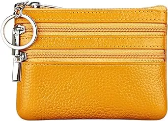 Women's Genuine Leather Coin Purse Mini Pouch Change Wallet with Keychain