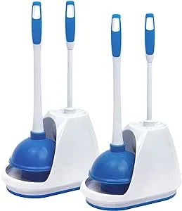 Mr. Clean 440436 Combo, White/Blue Plunger and Bowl Brush Caddy Set, Toilet, Turbo (Set of 2)