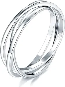 BORUO 925 Sterling Silver Ring Triple Interlocked Rolling High Polish Ring Size