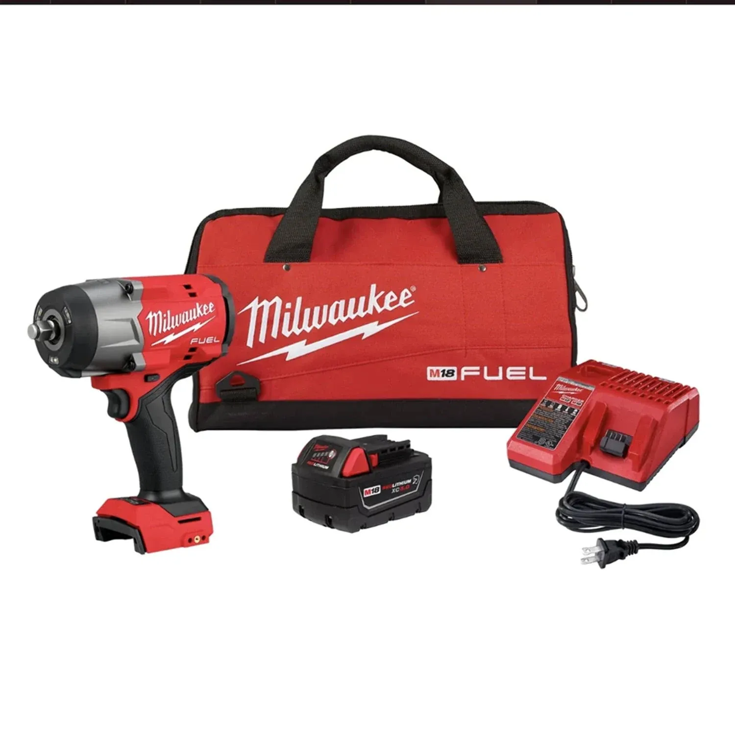 Milwaukee 2967-21B M18 FUEL 18V Litio-Ion Brushless Inalámbrico 1/2 pulgada Llave de impacto con kit de anillo de fricción con una batería de 5.0 Ah y bolsa.