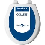 Mayfair Collins Plastic Toilet Seat, Slow Close with Super Grip Bumpers and Secure Hinges, Round, White