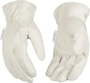 Kinco Women's White Premium Grain Goatskin Leather Glove - Durable, Comfortable Out-Seam, Safety Easy-On Cuff, Anti Fatigue Design - Ideal for Gardening, Farm, Ranch, DIY, Landscaping - Tan, Medium