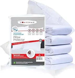 Guardmax Waterproof Pillow Protector Standard Size - Zippered Bed Bug Pillow Protector 6 Pack - Hypoallergenic Pillow Case Cover Protects from BedBug, Dust Mite, and Liquid Spills - (20 X 26)