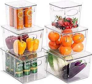 Sorbus Clear Plastic Storage Bins with Lids - for Kitchen Organization, Pantry Organizers and Storage, Fridge Organizer, Cabinet Organizer, Refrigerator Organizer Bins - Clear Storage Bins (6 pack)