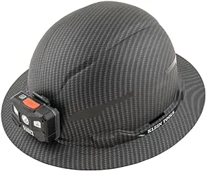 Klein Tools 60346 Hard Hat, Non-Vented Full Brim, Class E, Premium KARBN Pattern, Rechargeable Lamp, Padded Sweat-Wicking Sweatband, Top Pad