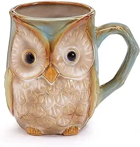 Burton & Burton Blue/Green Coloring Mug with Owl Printed on surface, 1 Count (Pack of 1)