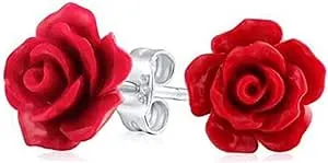 Tiny Floral Earrings 3D Carved Rose Flower Stud Earrings For Women For Mother Resin Silver Plated Brass 10mm(Multiple Colors Available)