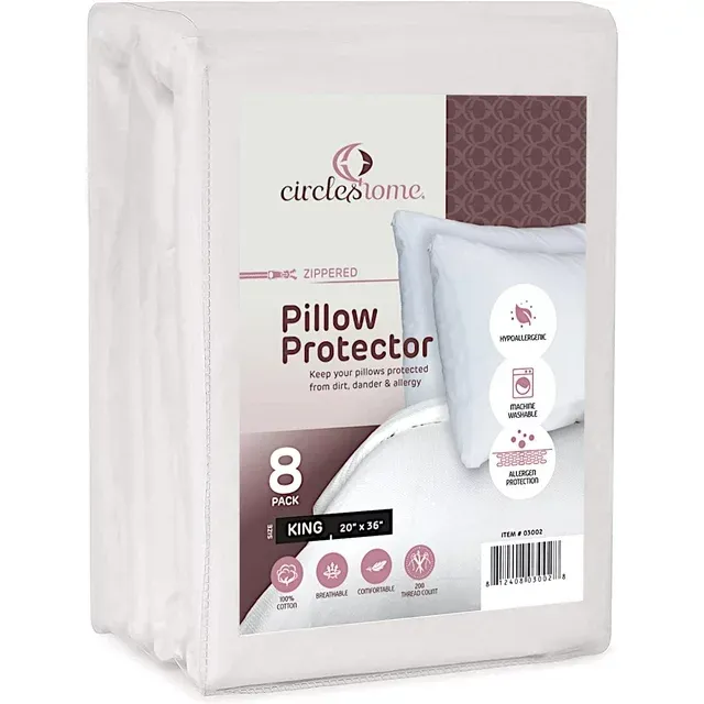 CIRCLESHOME Pillow Protectors 4 Pack Standard Zippered - 100% Cotton Breathable Pillow Covers - Protects Pillows from Dirt, Dust and Debris (Standard - Set of 4 - 20x26)