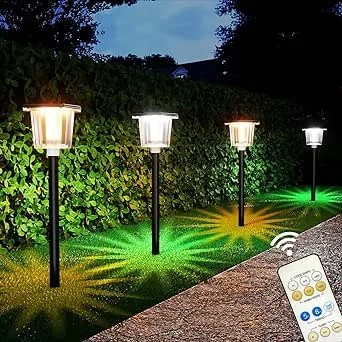 Solar Pathway Lights Outdoor Cool & Warm White 2 in 1 Solar Garden Lights Bright Remote Control Outside Solar Walkway Landscape Lights for Yard Lawn Patio Decor 4 Pack