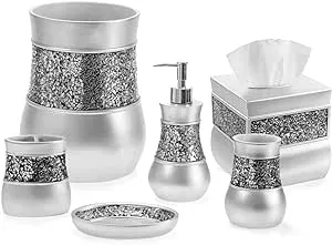 Brushed Nickle 6 Piece Bathroom Accessories Set Silver 