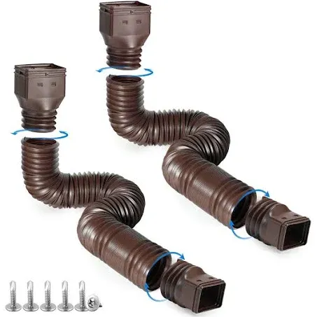 Brown 2-Pack Rain Gutter Downspout Extensions Flexible, Drain Downspout Extender,Down Spout Drain Extender, Gutter Connector Rainwater Drainage,Extendable from 21 to 68 Inches