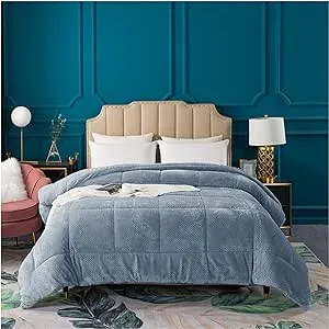 KASENTEX Super Ultra Soft Luxury Plush Sherpa Comforter, Cozy Reversible Faux Fur Machine Washable Bedding, Grey Blue, Twin/Twin XL Size