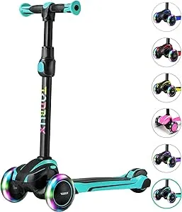 TONBUX Kids Scooter for Age 3-12, Toddler Scooter with 4 Adjustable Heights, Light Up 3-Wheels Scooter, Shock Absorption Design, Lean to Steer, Balance Training Scooter for Kids