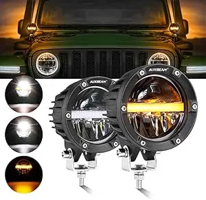 Auxbeam 4 Inch Round LED Offroad Lights 2PCS, 110W Round LED Pods Auxiliary Driving Light with Amber DRL Design, LED Light Bar Round Fog Light Wiring Harness for Truck Pickup SUV ATV UTV