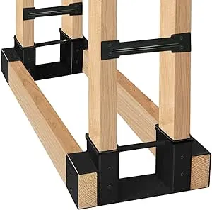 SnugNiture Outdoor Firewood Log Storage Rack Bracket Kit, Adjustable Log Rack Holder, Fireplace Wood Storage Holder with Screws, Black