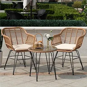 Tappio 3 Piece Outdoor Wicker Furniture Patio Bistro Set