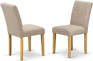 East West Furniture ABP4T04 Abbott Parson Dining Chairs - Light Tan Linen Fabric Padded Dinette Chairs, Set of 2, Oak