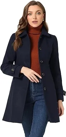 Allegra K Women's Winter Outerwear Overcoat Peter Pan Collar Mid-thigh A-line Single Breasted Pea Coat