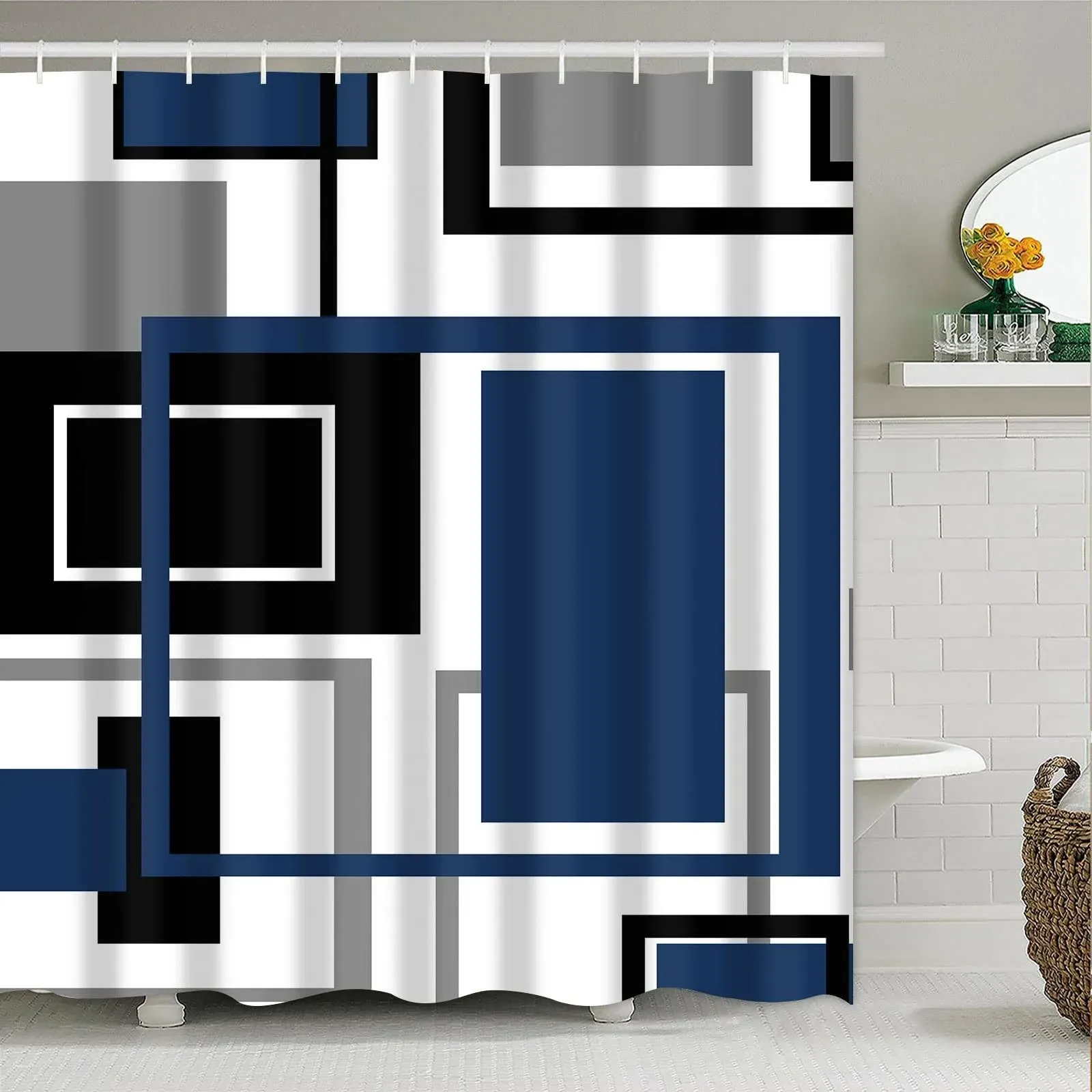 Likiyol Shower Curtains for Bathroom Blue Geometric Shower Curtain Navy Blue Shower Curtain Modern Shower Curtain, Waterproof Black Blue and Gray