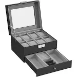 Lockable Watch Box with Glass Lid, Black + Gray / 8 Slot