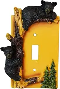 Pine Ridge Black Bear Double Switch Cover Plate, Electrical Cover Home Decor, Rustic Lodge Home Decor Switch Plate, Screws Included