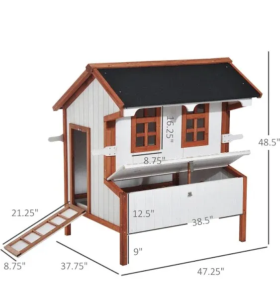 PawHut 47" Chicken Coop Wooden Chicken House, Rabbit Hutch Raised Poultry Cage Portable Hen Pen Backyard with Nesting Box and Handles, White