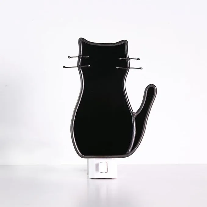 BOXCASA Black Cat Night Light,Stained Glass Cat Night Light with Bulb,Warm Yellow Plug in Night Light Suitable for Bedroom Livingroom Hallway Kitchen Stairs Kids Room