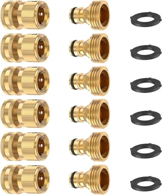 Garden Hose Quick Connector Solid Brass,3/4 Inch GHT Thread Fitting No-Leak Water Hose Female and Male Adapter (4 Sets)