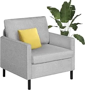 Modern Upholstered Accent Arm Chair Linen Fabric Single Sofa Chair with Ottoman