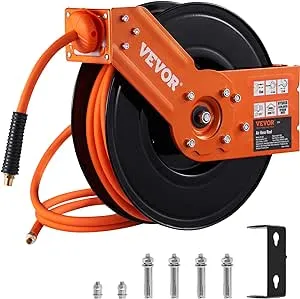 VEVOR Retractable Air Hose Reel, 3/8 in x 50 ft Hybrid Air Hose Max 300psi, Air Compressor Hose Reel with 5 ft Lead in, Ceiling/Wall Mount Enclosed