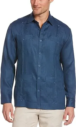 Cubavera Men's 100% Linen Big and Tall Classic Guayabera Long Sleeve Shirt in Ensign Blue, Size 3XLT