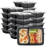 Gusto Bento Box Meal Prep Containers with Lid 2 Compartment, 28 oz, 50-Pack, Size: 2 Compartment - 28 oz., Black